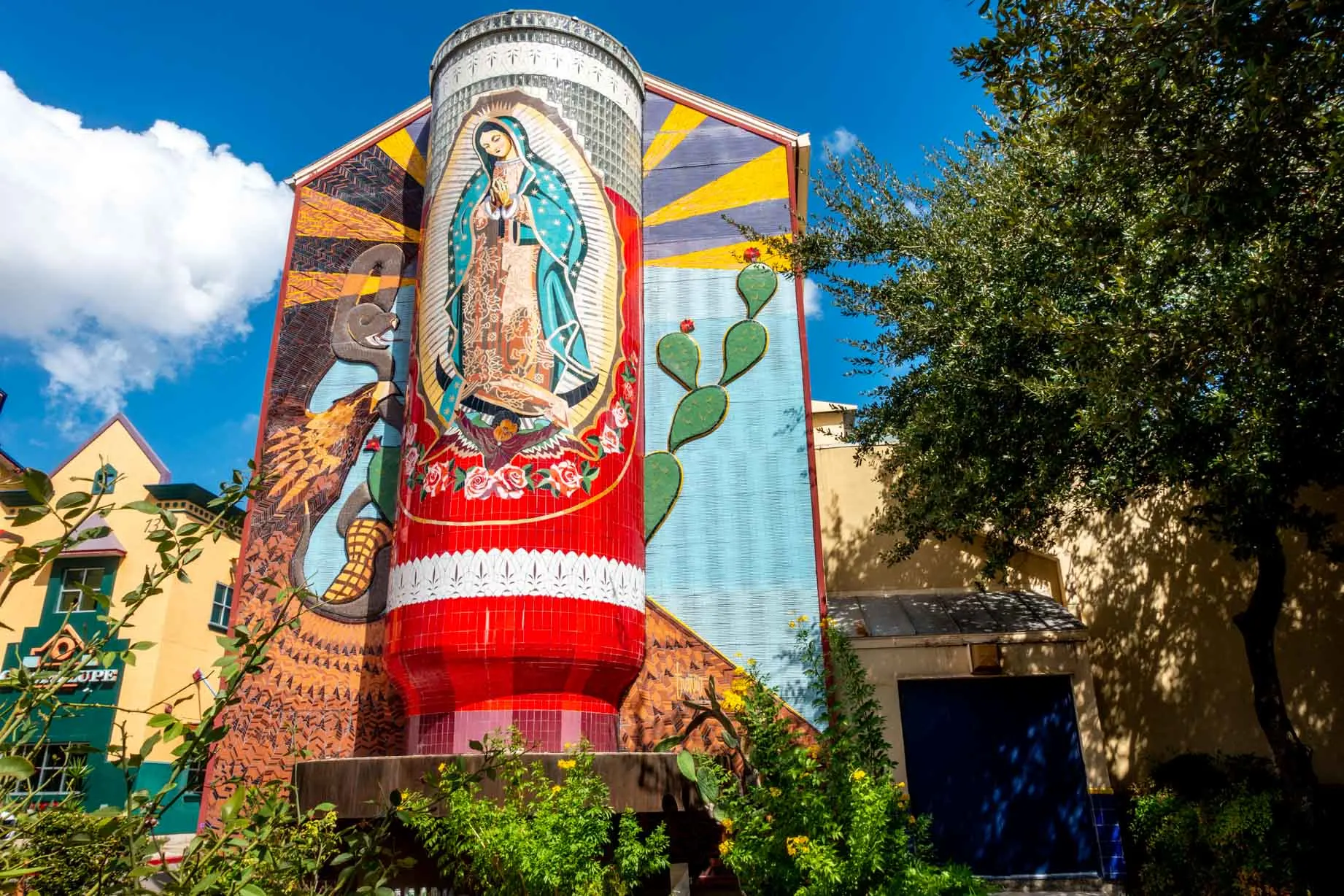 Giant Catholic prayer candle with the image of the Virgin Mary.