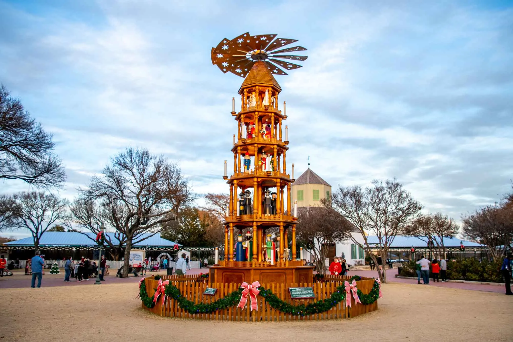German Christmas pyramid with a propeller top in town square.