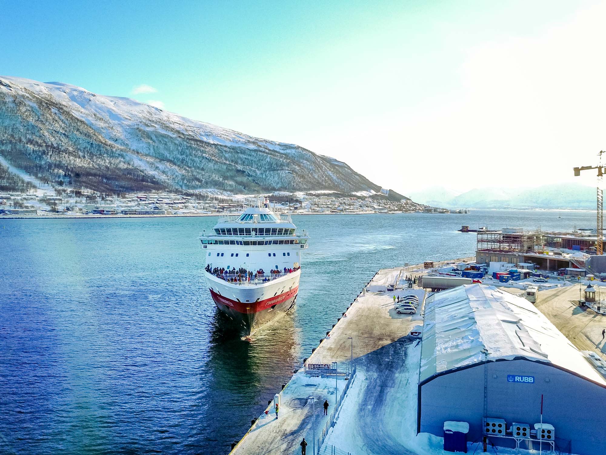 Cruise ship in Tromso pulling up to pier