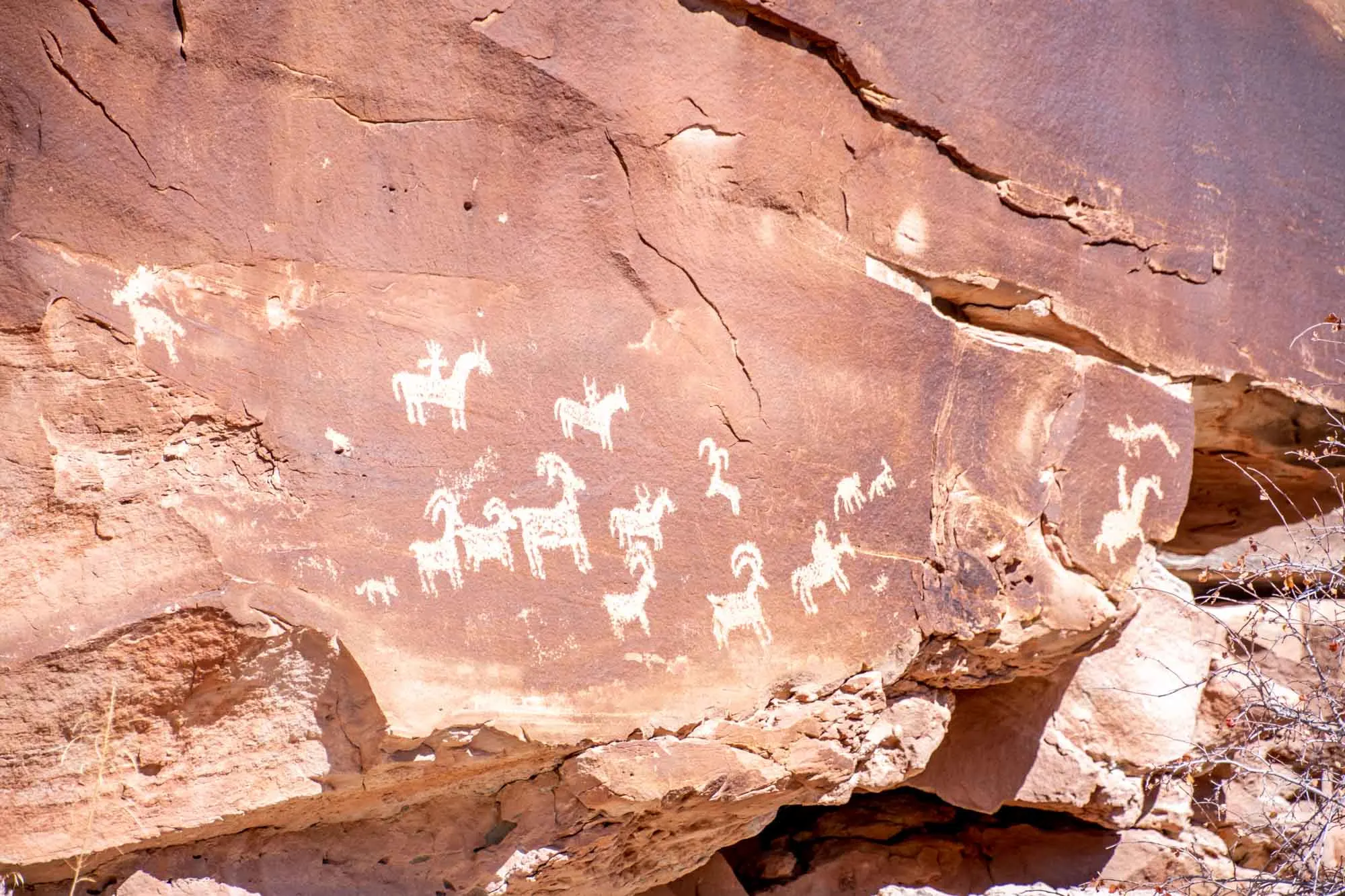 Native American petroglyphs on sandstone in the Utah national parks