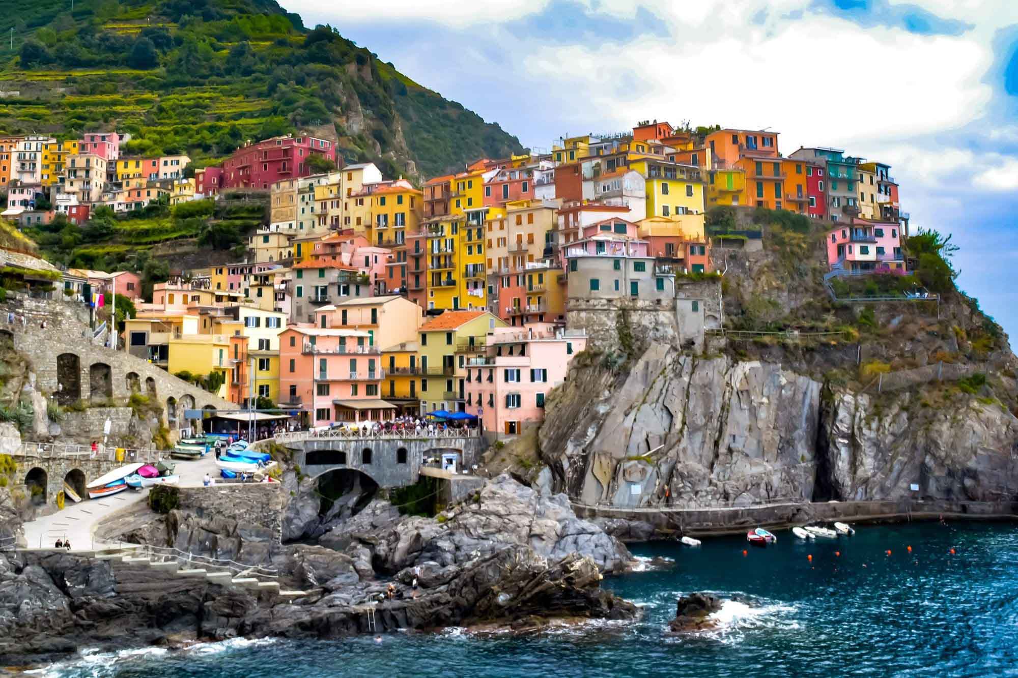 Colorful buildings along the Cinque Terre coastline in Italy