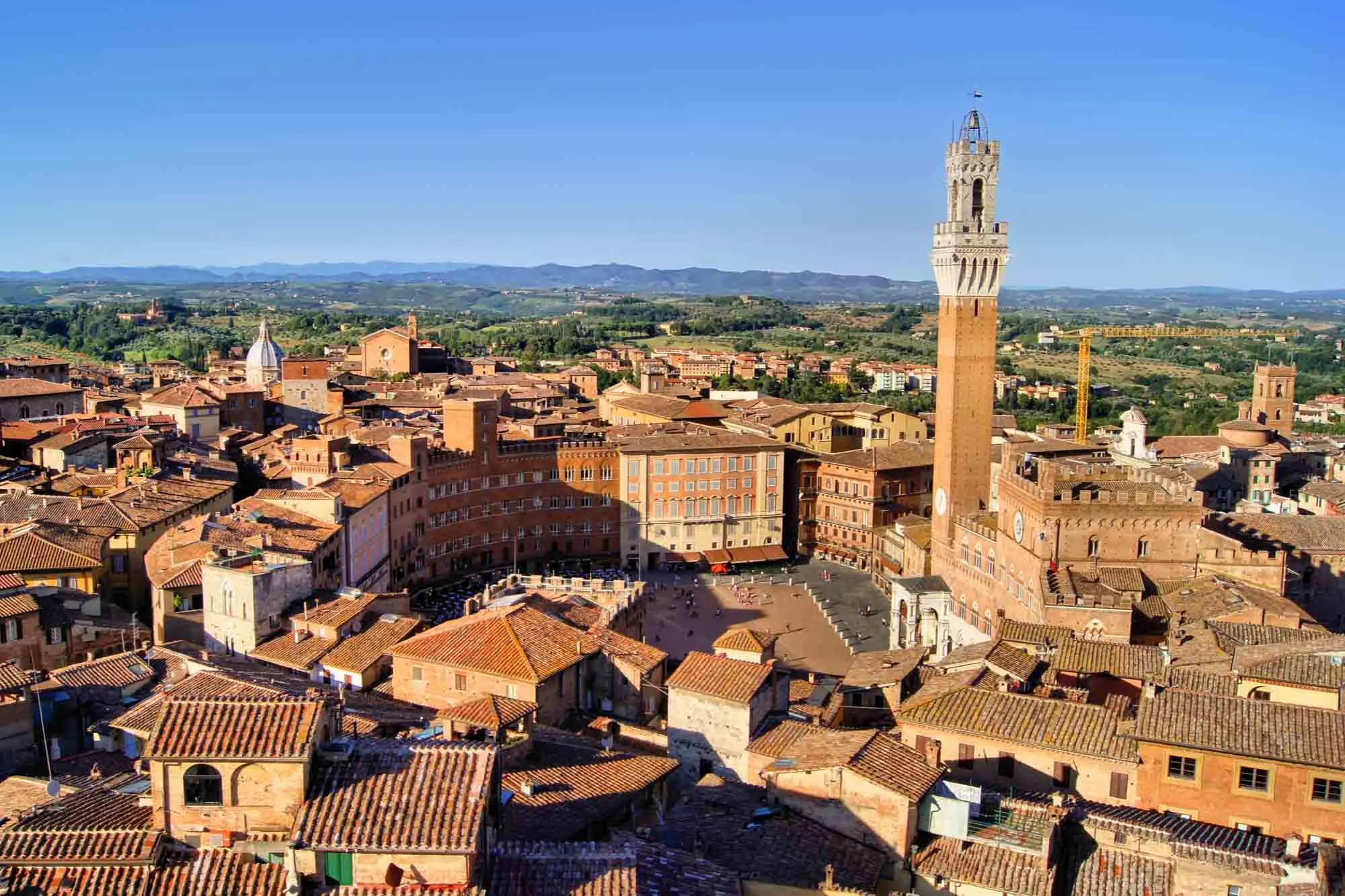 Aerial photo of Piazza del Campo and bell tower in Siena