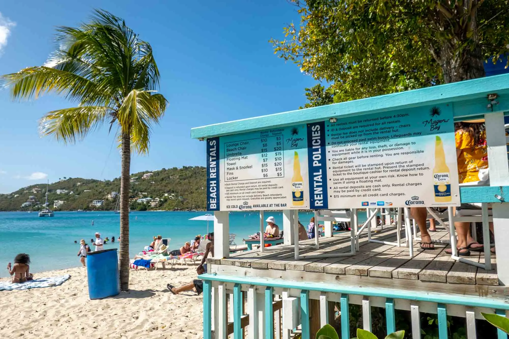 Rates for equipment rentals at Magens Bay Beach