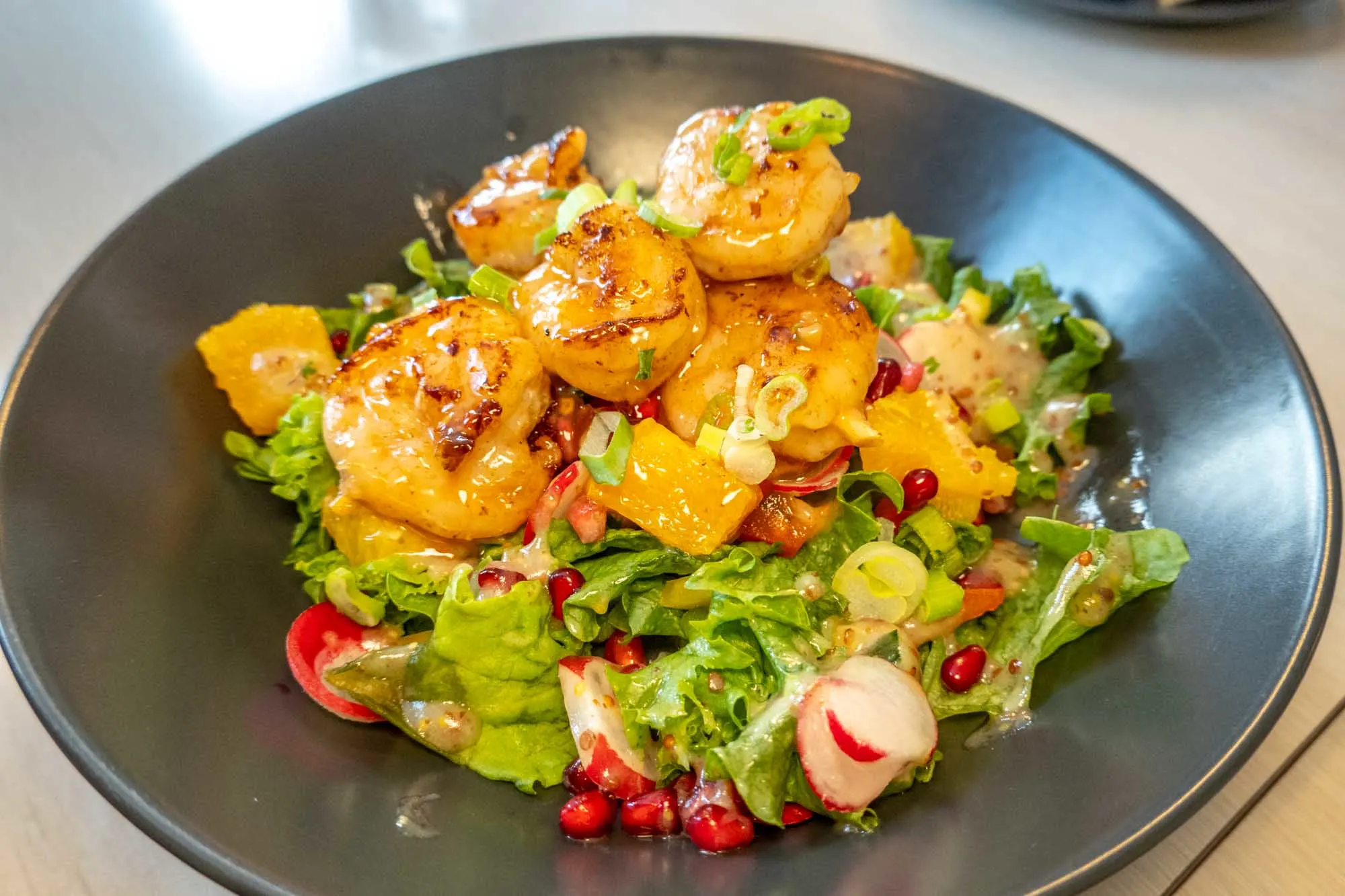 Salad topped with shrimp
