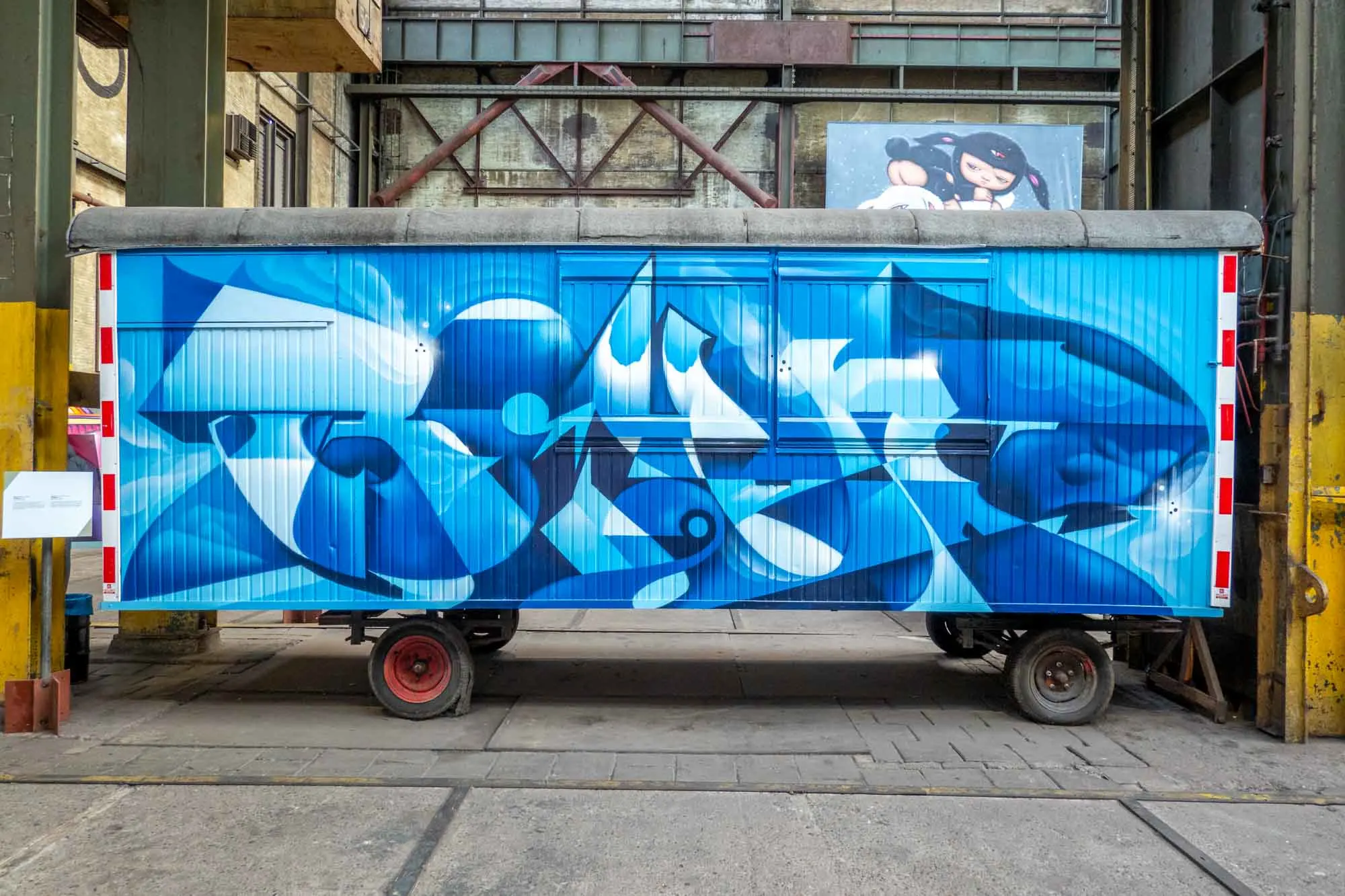 Construction trailer painted blue