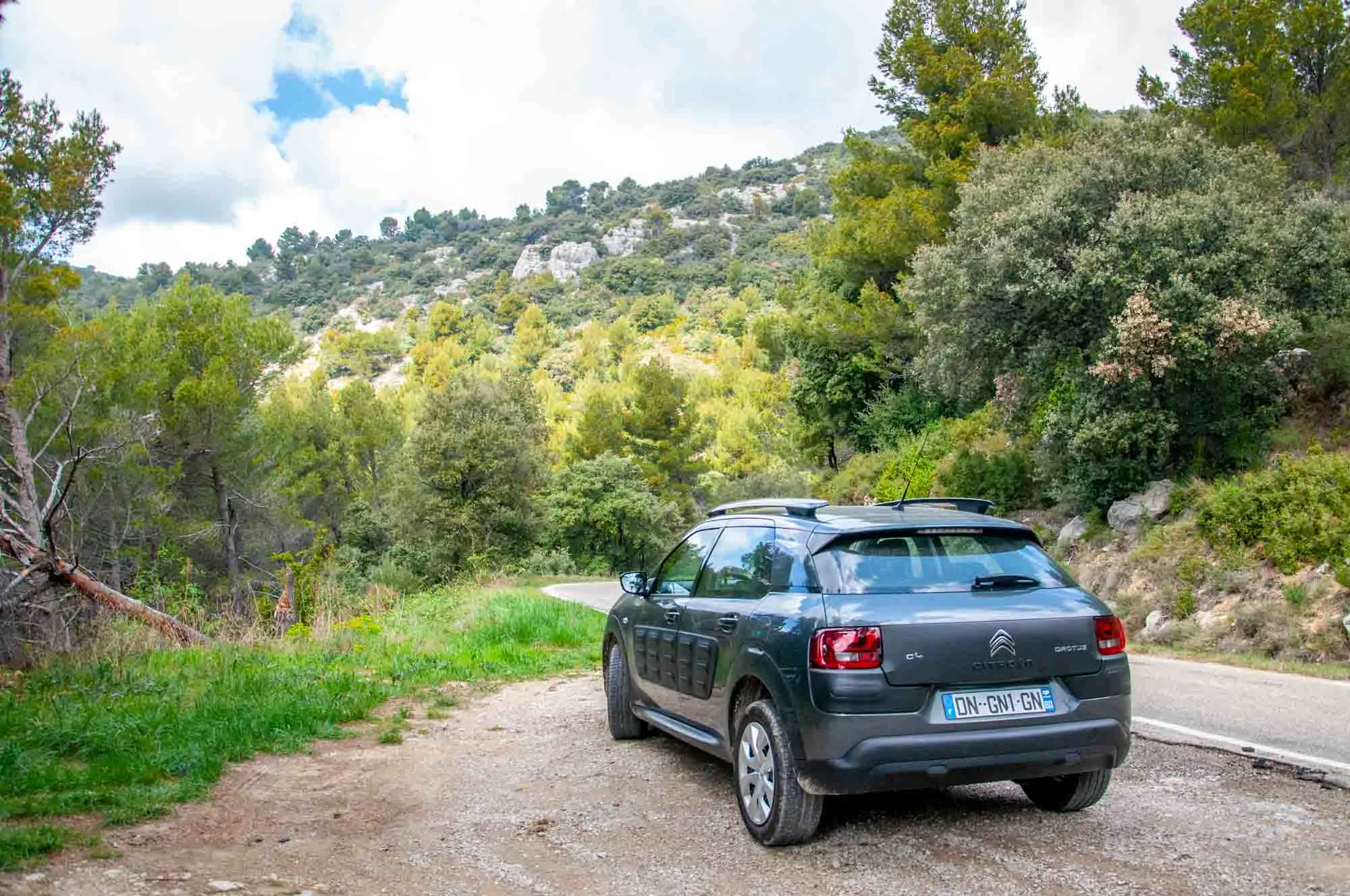 Rental car on road in France