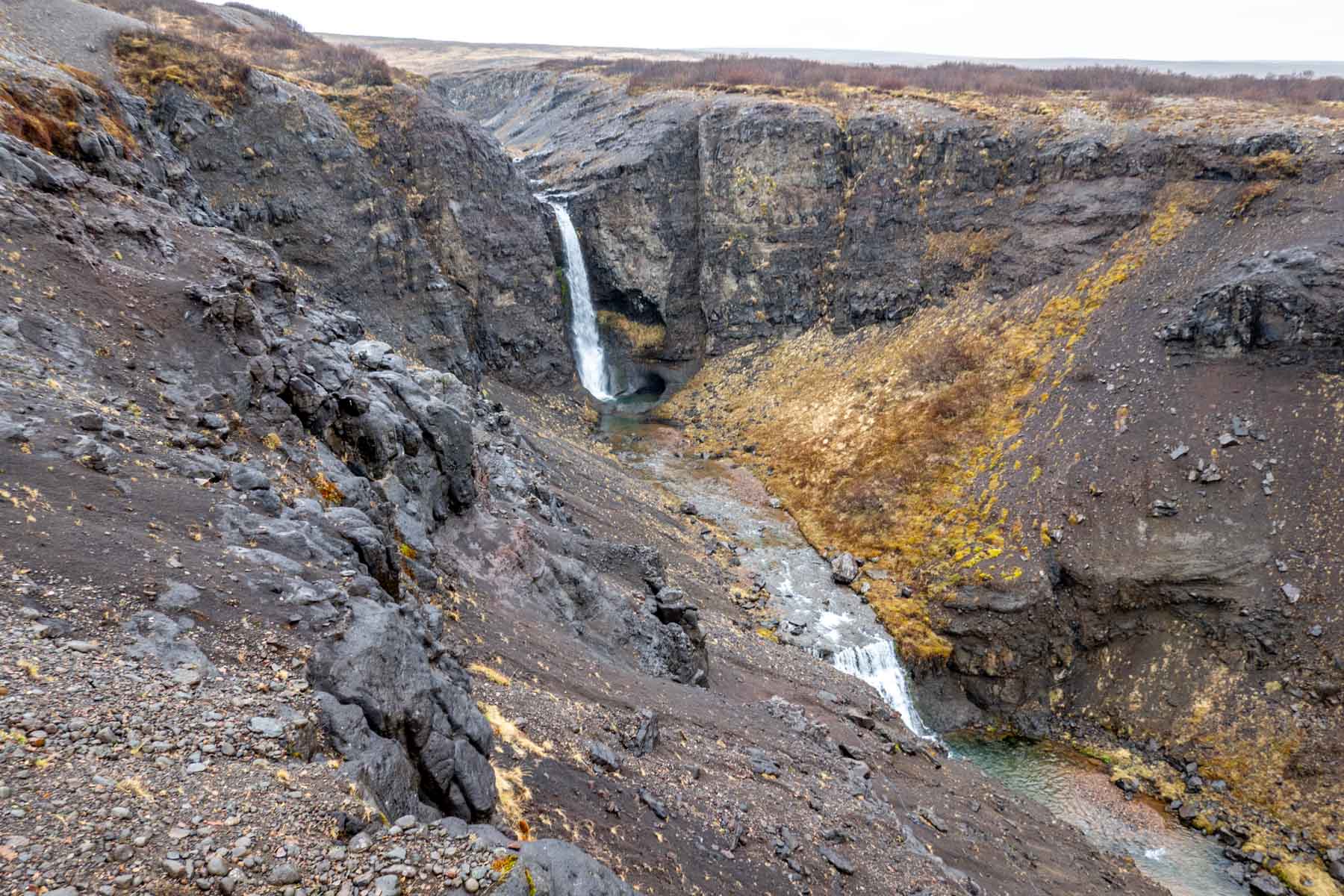Two tiered waterfall called Langifoss