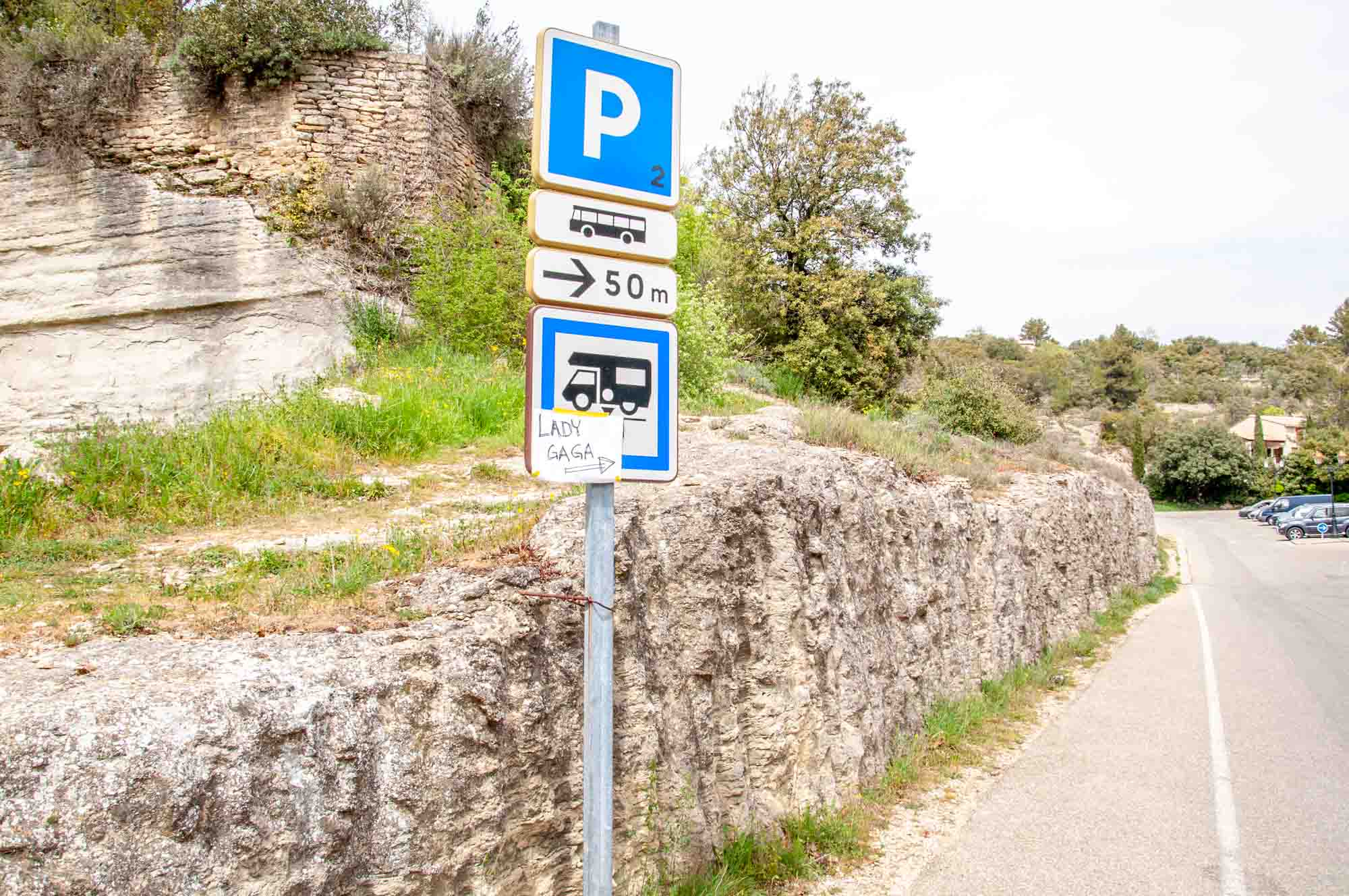 Parking lot sign in France for bus and motorcoach