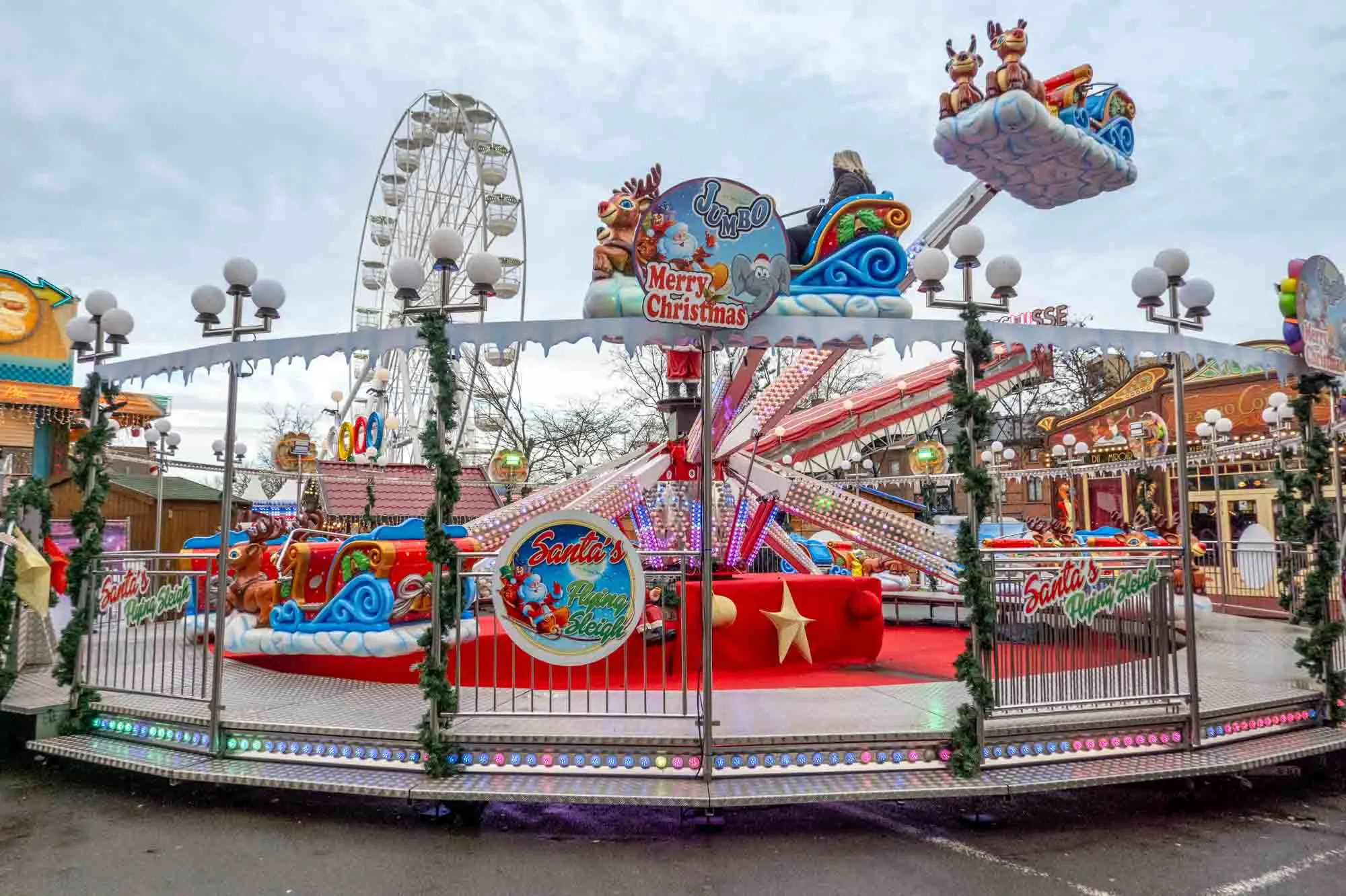 Amusement ride decorated with a Christmas theme
