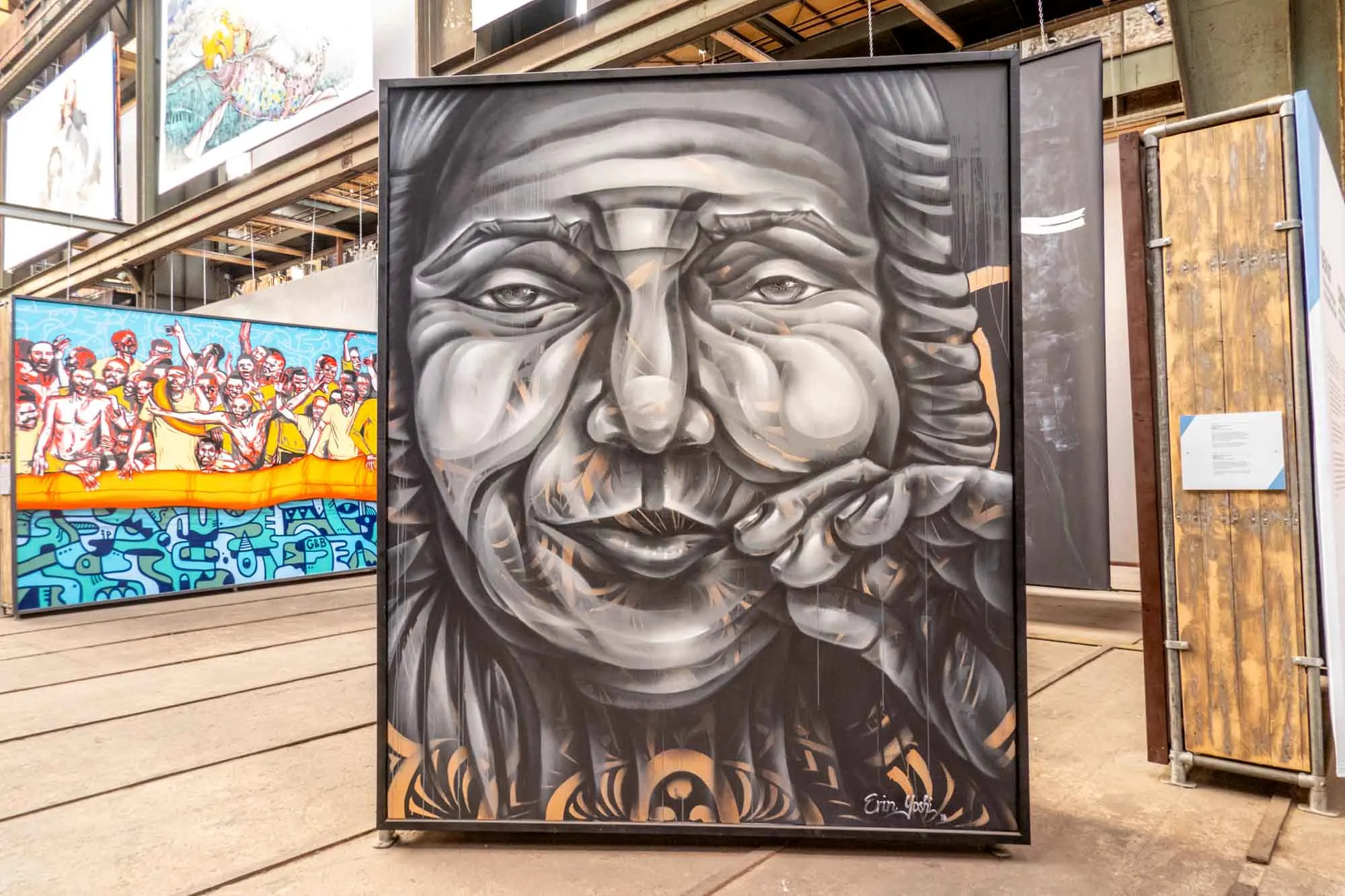 Mural of old person with wrinkles