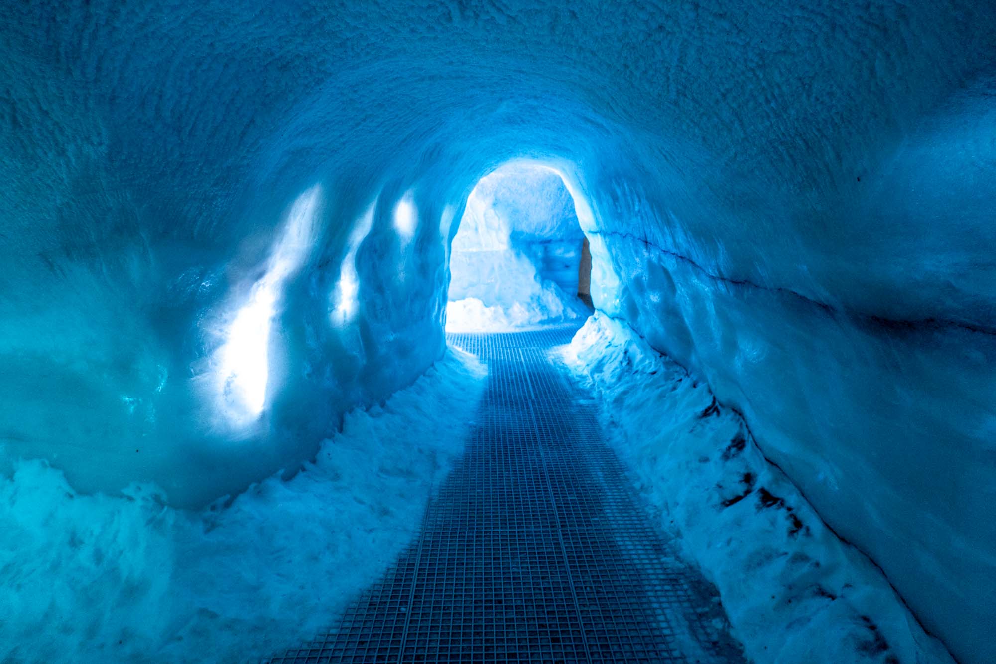 Indoor ice tunnel created with real snow.