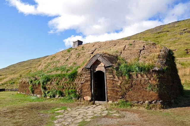 A sod and turf replica of Erik the Red’s House at Eiriksstadir, Iceland